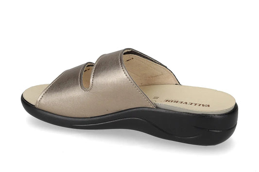 Valleverde Ciabatta Donna Bronzoin Pelle con Doppio Velcro e Plantare Estraibile