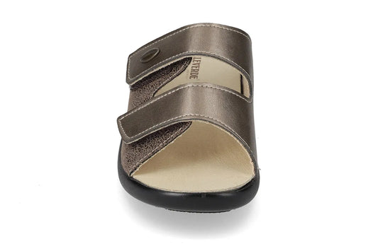 Valleverde Ciabatta Donna Bronzoin Pelle con Doppio Velcro e Plantare Estraibile
