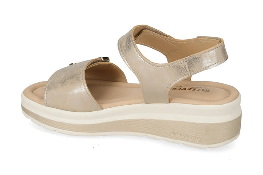 Valleverde Sandalo Donna Pelle Oro con Zeppa e Accessorio Decorativo