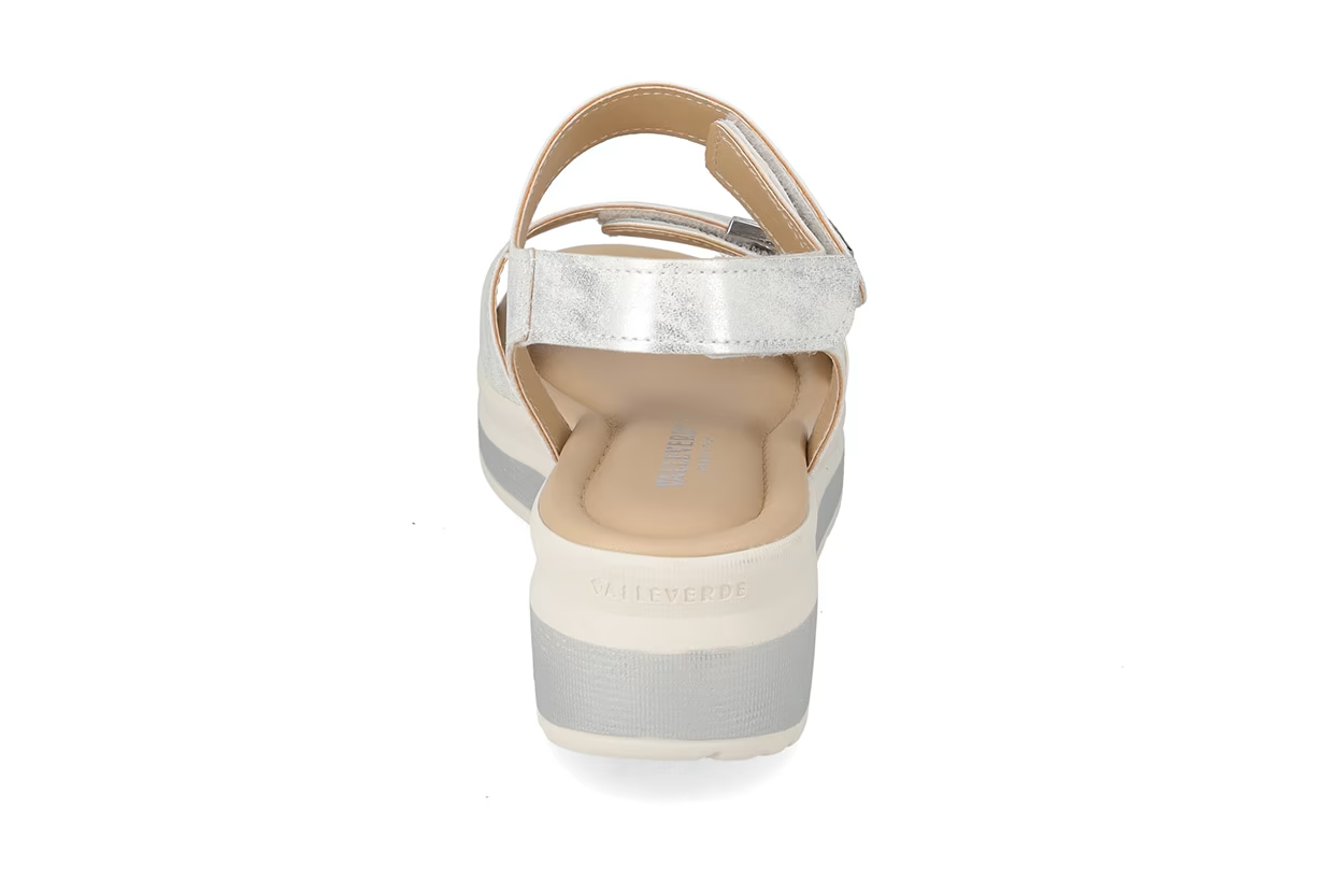 Valleverde Sandalo Donna Pelle Argento con Zeppa e Accessorio Decorativo