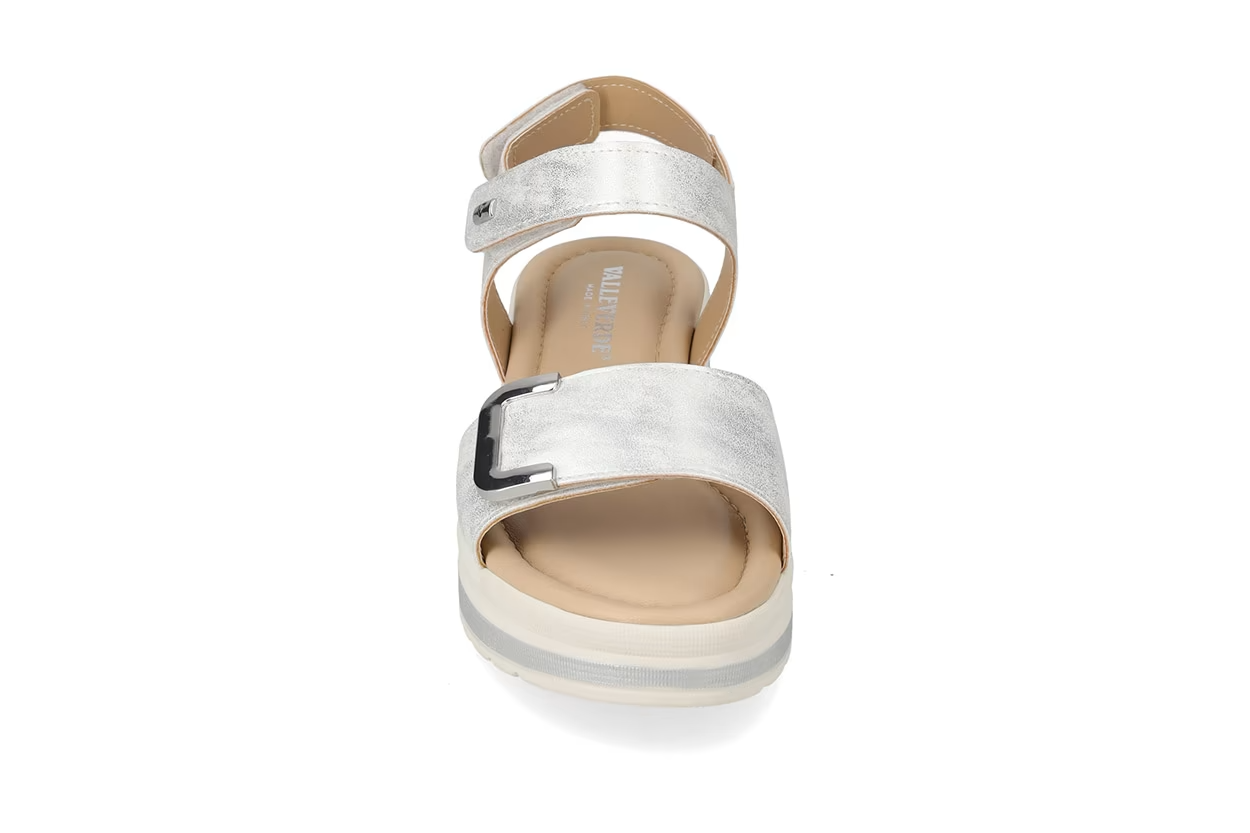 Valleverde Sandalo Donna Pelle Argento con Zeppa e Accessorio Decorativo