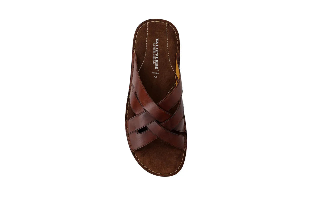 Valleverde Ciabatta Uomo in Pelle Vitello Marrone Made in Italy