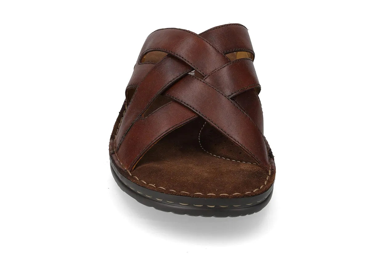 Valleverde Ciabatta Uomo in Pelle Vitello Marrone Made in Italy