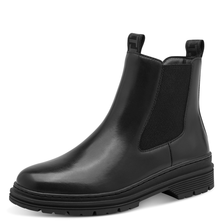 Tamaris tronchetto donna nero in pelle con zip e plantare estraibile