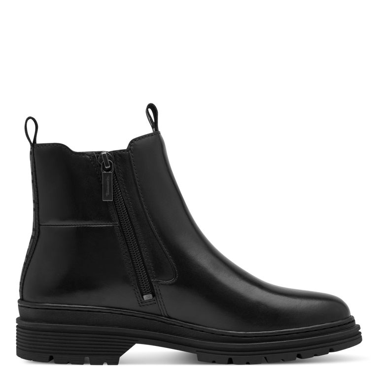 Tamaris tronchetto donna nero in pelle con zip e plantare estraibile