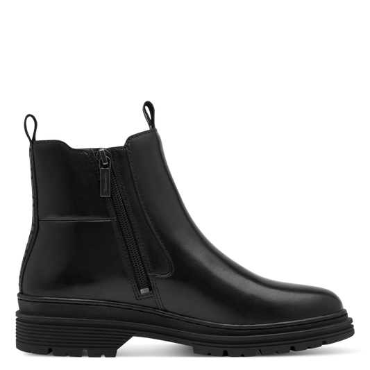 Tamaris tronchetto donna nero in pelle con zip e plantare estraibile