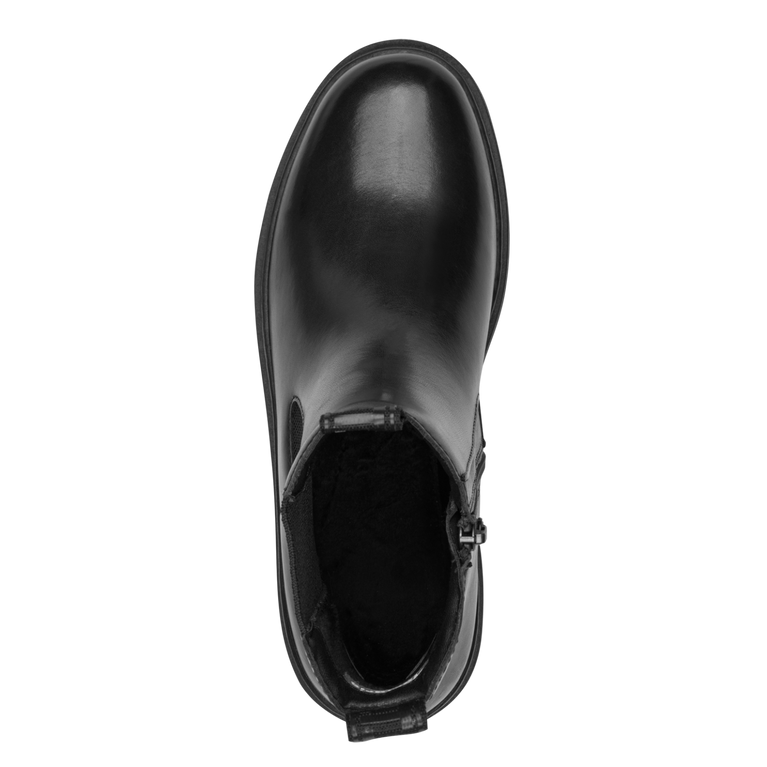 Tamaris tronchetto donna nero in pelle con zip e plantare estraibile