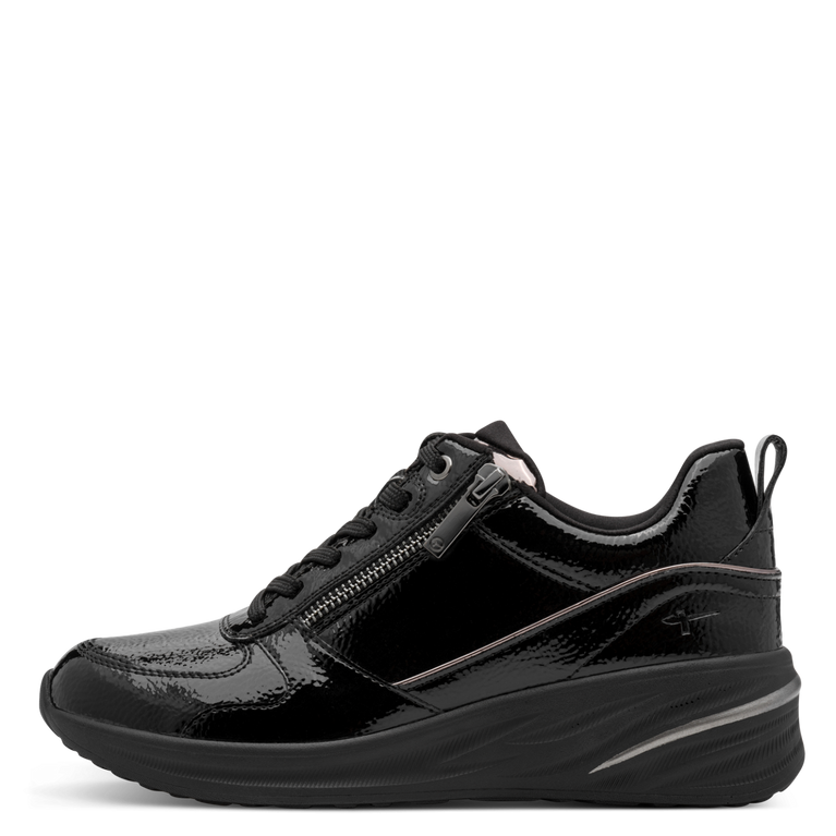 Tamaris sneaker donna nera lucida vegana con zip e plantare estraibile