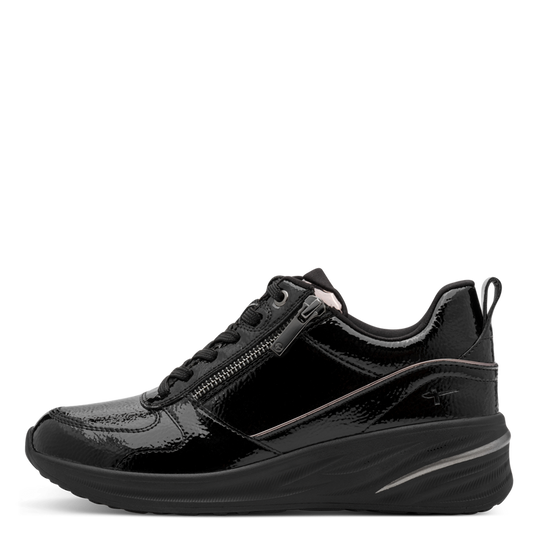 Tamaris sneaker donna nera lucida vegana con zip e plantare estraibile