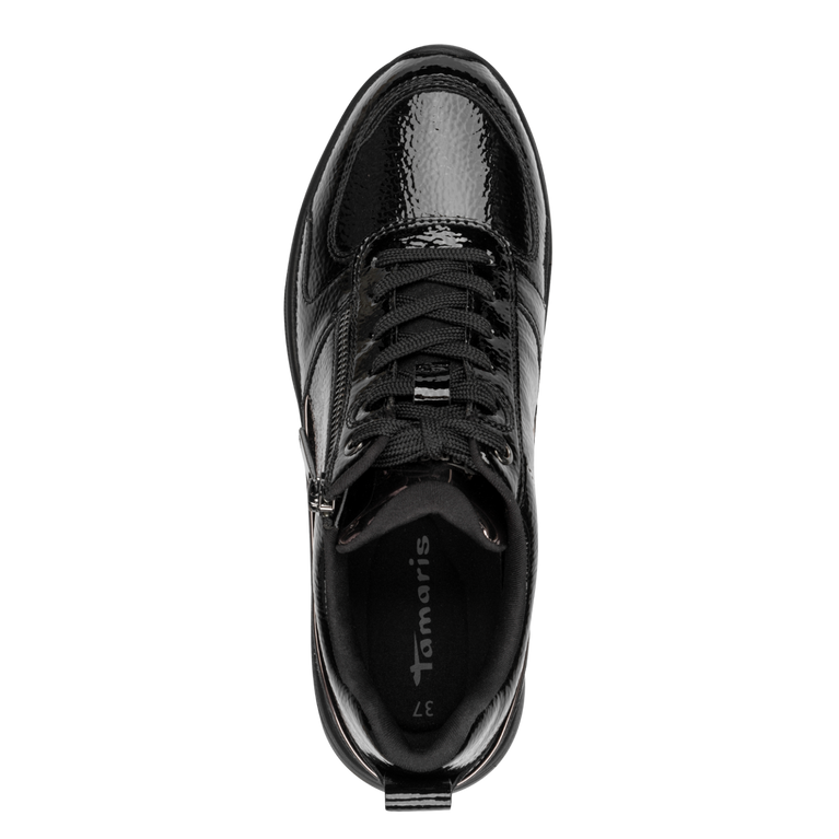 Tamaris sneaker donna nera lucida vegana con zip e plantare estraibile