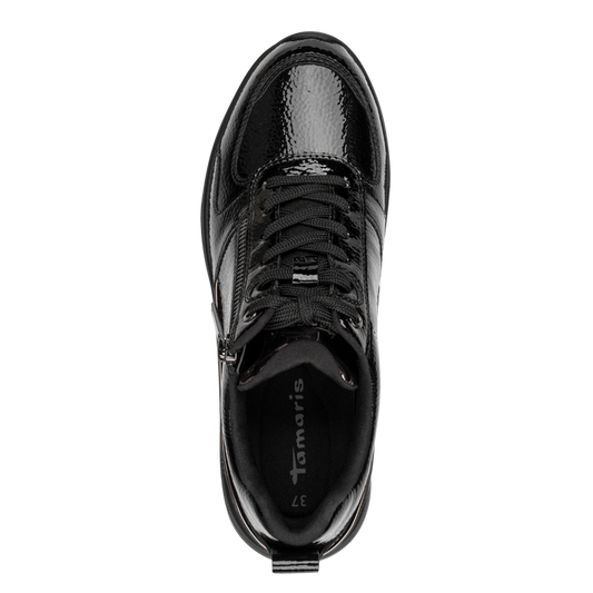 Tamaris sneaker donna nera lucida vegana con zip e plantare estraibile