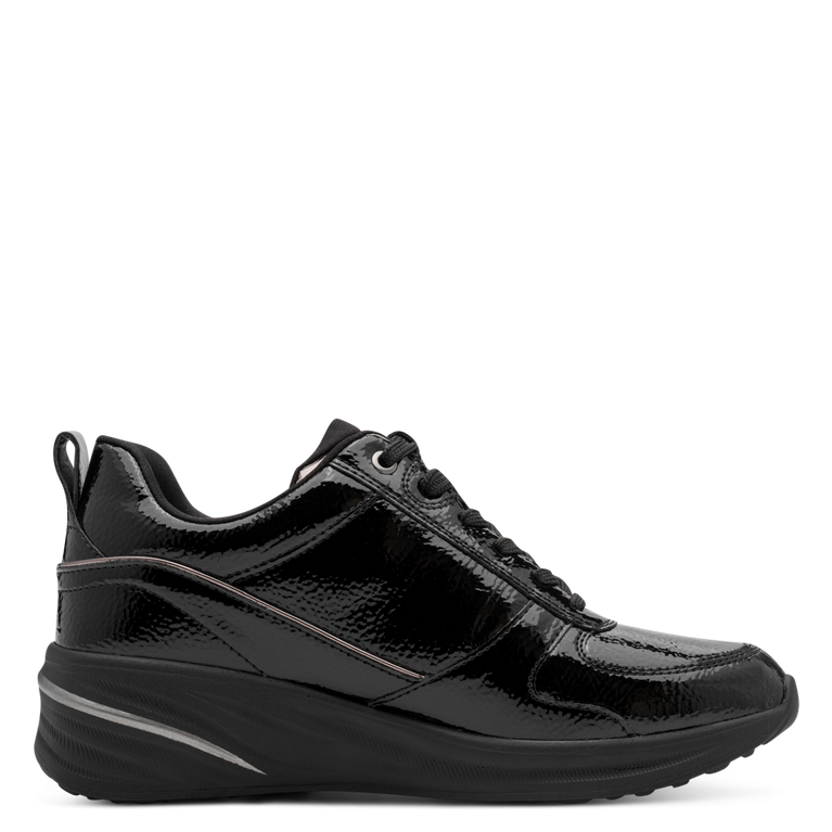 Tamaris sneaker donna nera lucida vegana con zip e plantare estraibile