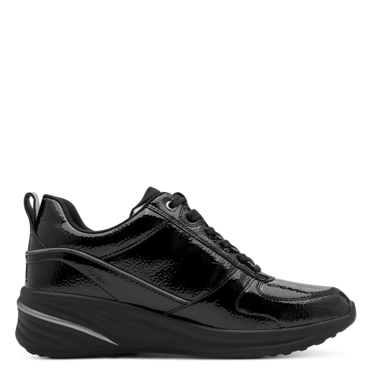 Tamaris sneaker donna nera lucida vegana con zip e plantare estraibile
