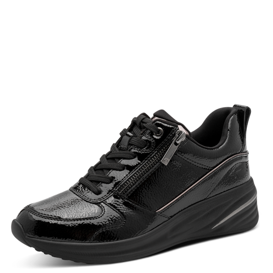 Tamaris sneaker donna nera lucida vegana con zip e plantare estraibile