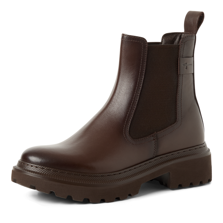 Tamaris tronchetto donna marrone in pelle con elastico e plantare estraibile