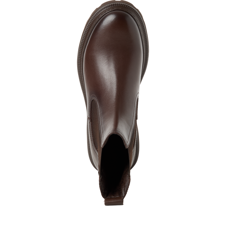 Tamaris tronchetto donna marrone in pelle con elastico e plantare estraibile