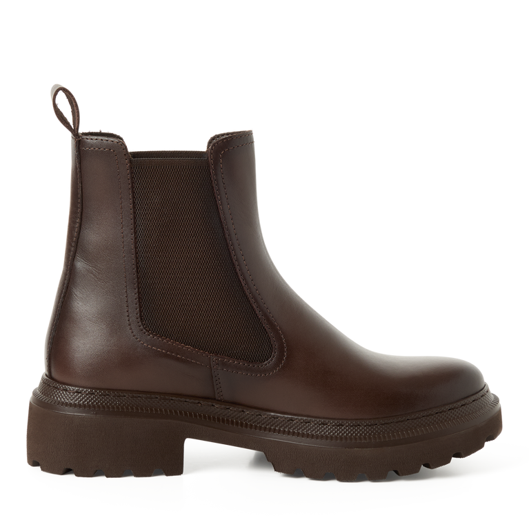Tamaris tronchetto donna marrone in pelle con elastico e plantare estraibile