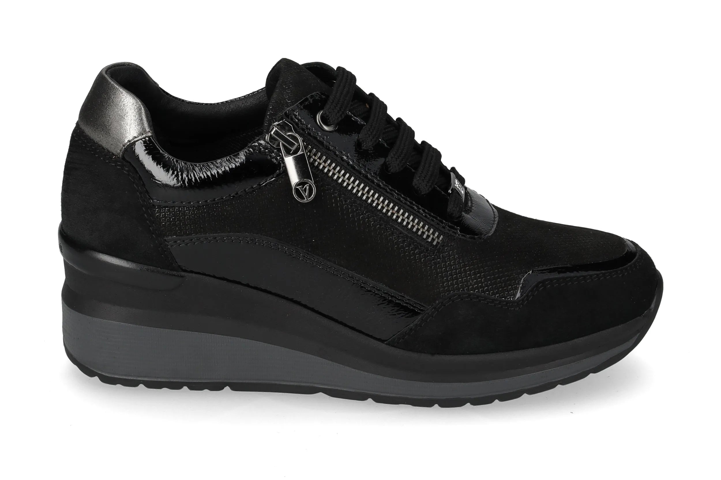 Valleverde Sneaker Donna in Camoscio Nero con Zip e Zeppa