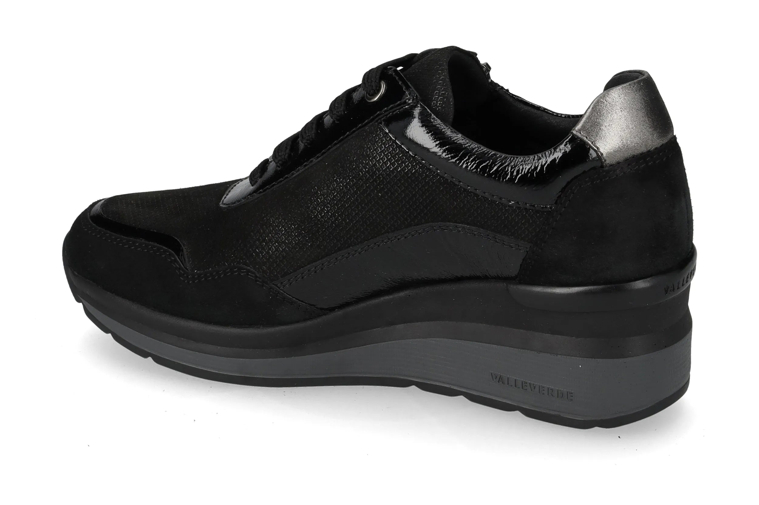 Valleverde Sneaker Donna in Camoscio Nero con Zip e Zeppa