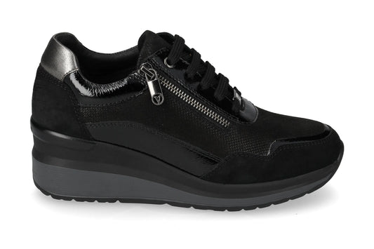 Valleverde Sneaker Donna in Camoscio Nero con Zip e Zeppa