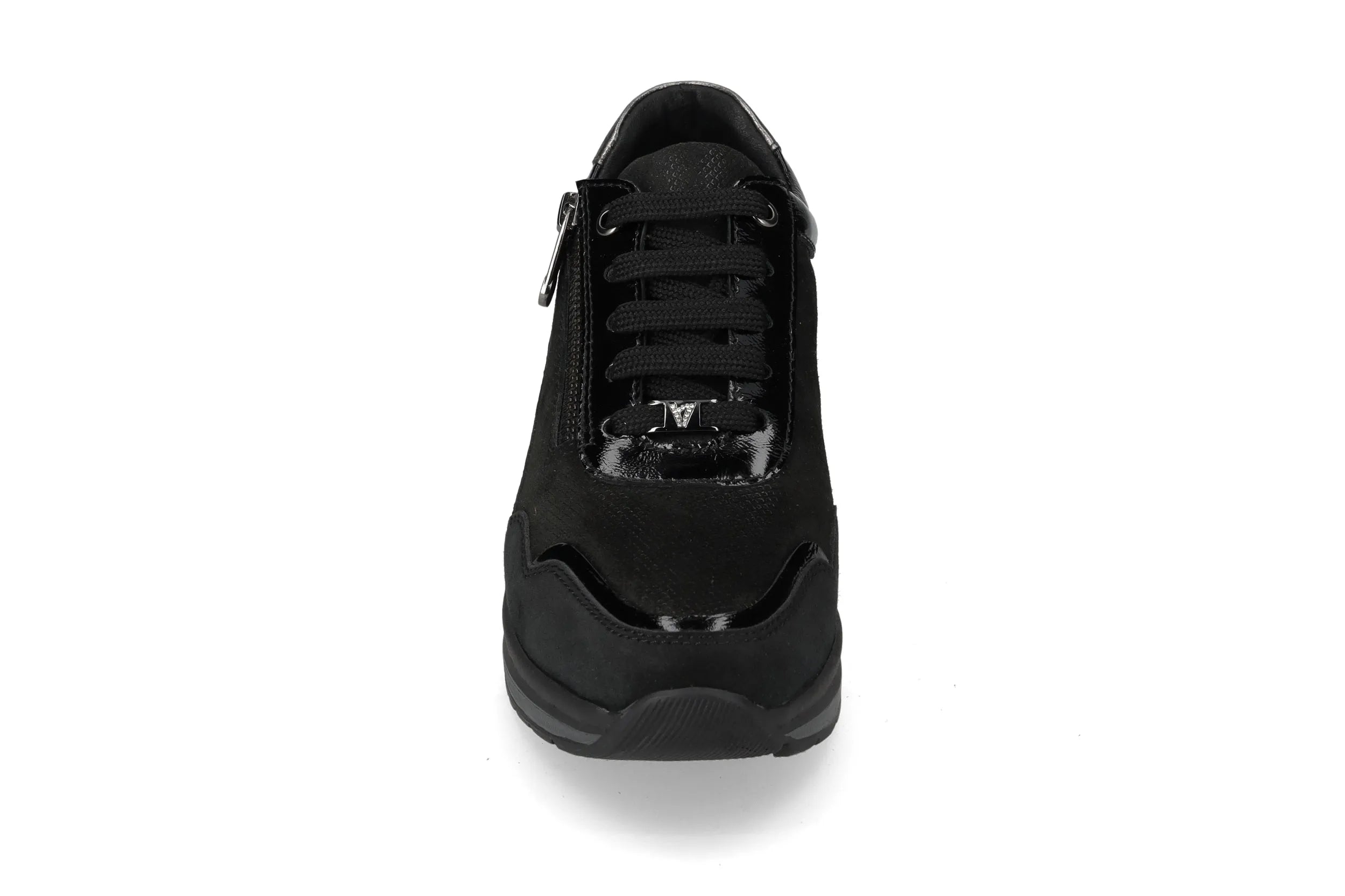 Valleverde Sneaker Donna in Camoscio Nero con Zip e Zeppa