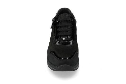 Valleverde Sneaker Donna in Camoscio Nero con Zip e Zeppa