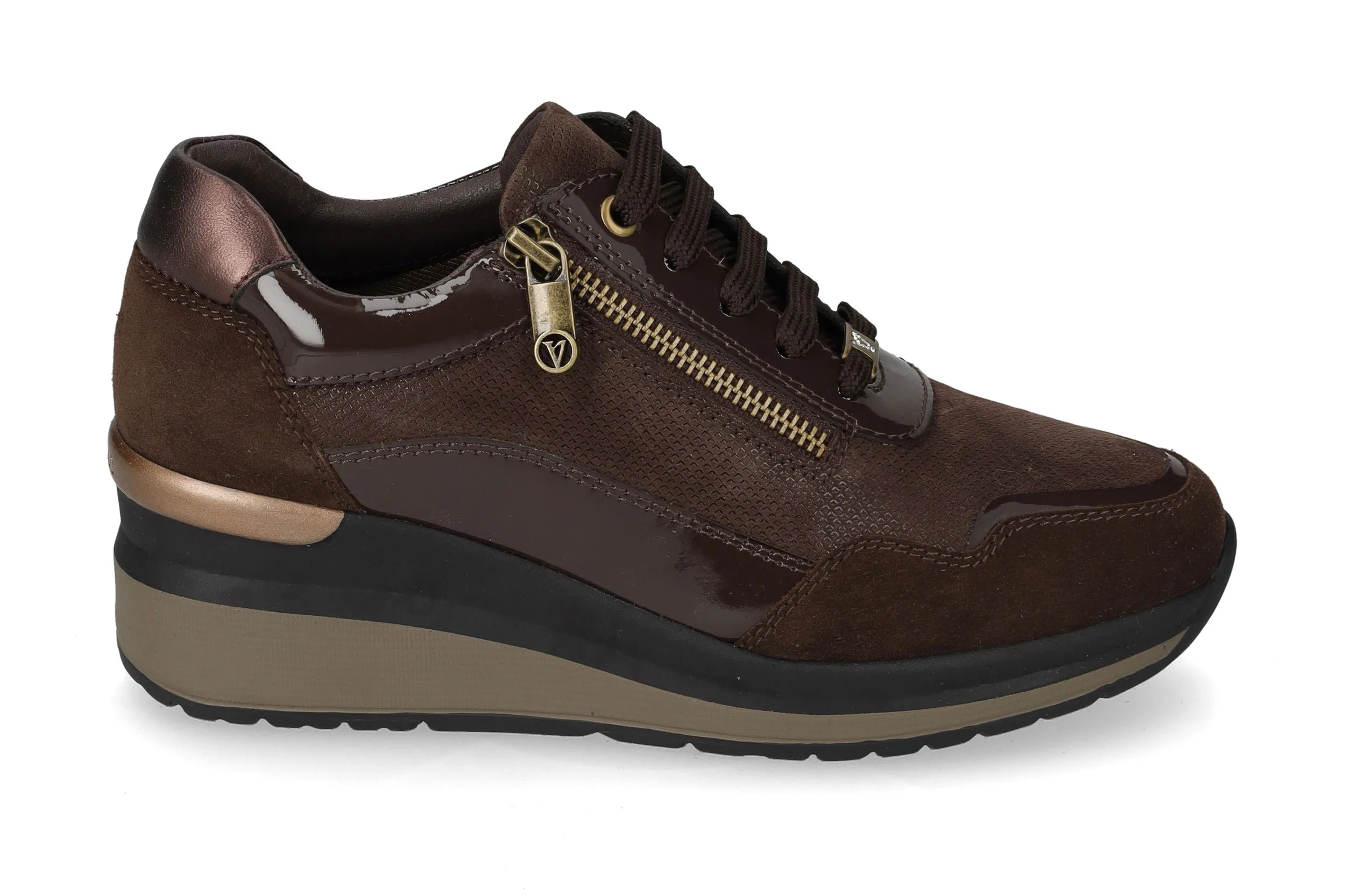 Valleverde Sneaker Donna in Camoscio Marrone con Zip e Zeppa