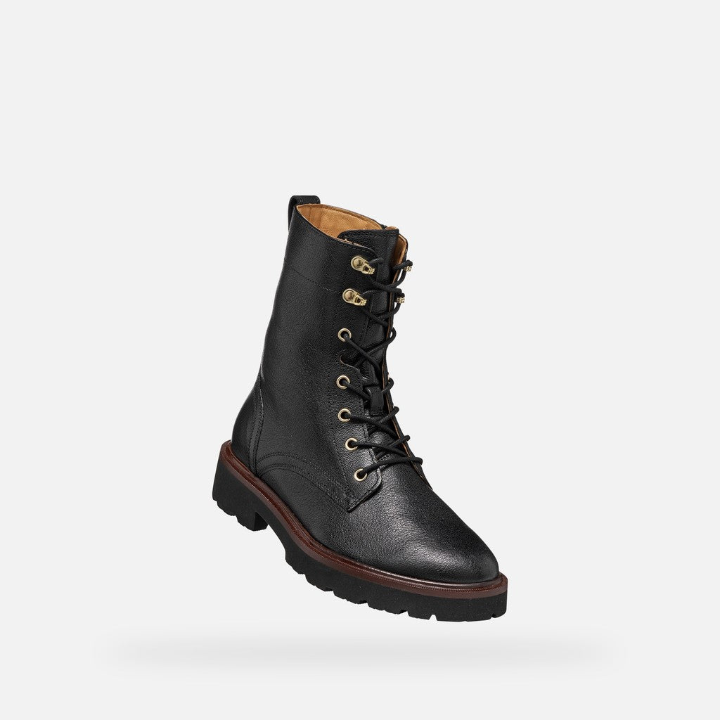 Geox Norize Donna in Capretto Nero con Lacci e Zip