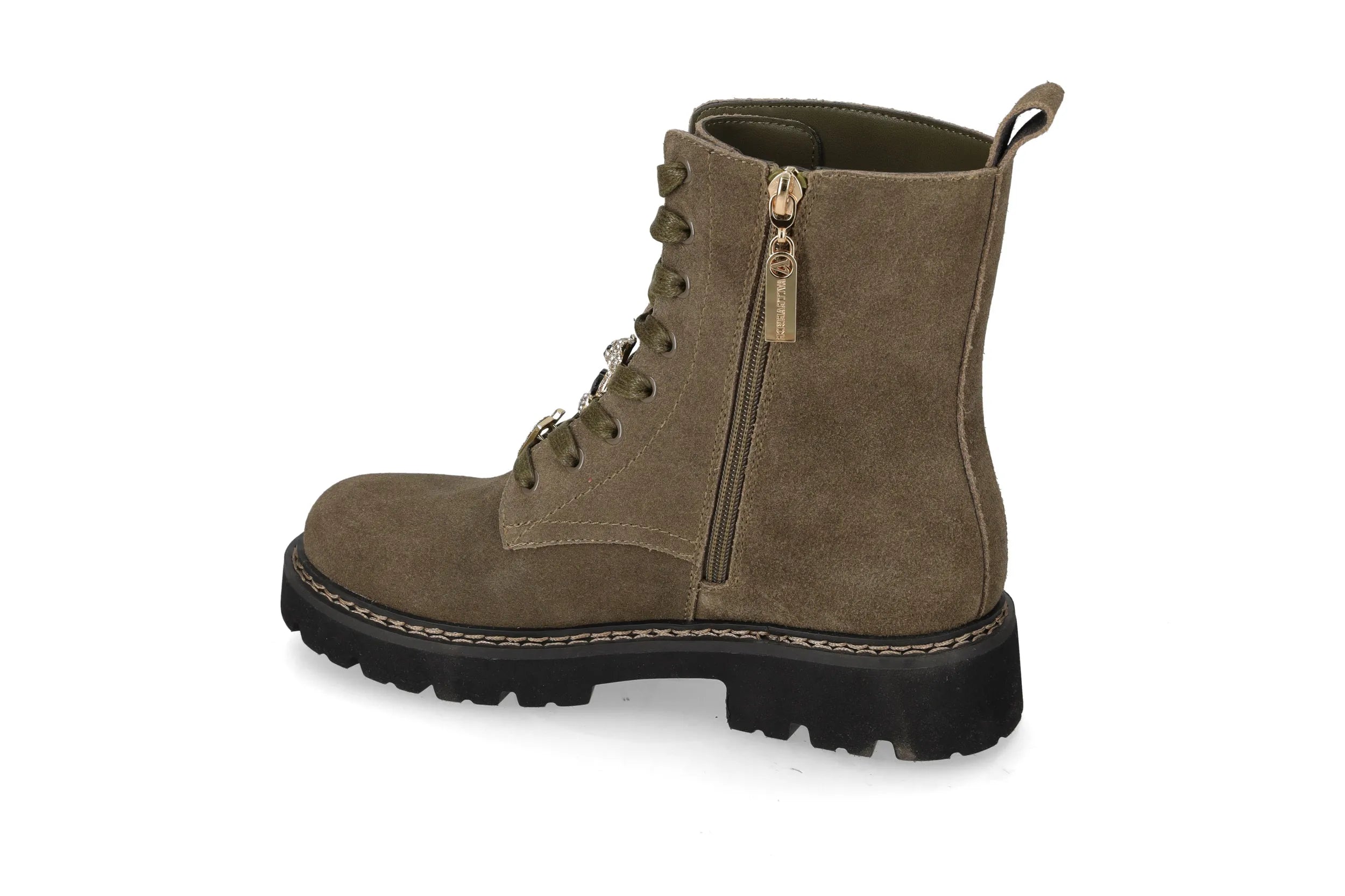 Valleverde Tronchetto Donna Suede Kaki con Gioielli Rimovibili